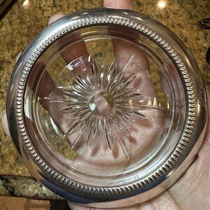 VTG Leonard Coaster 3.5 Inch Silver Plated Rim Silver Starburst Cut‎ Glass Italy